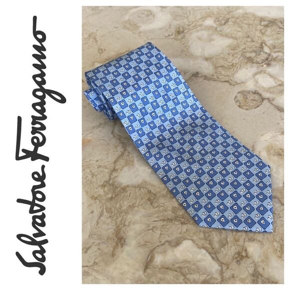 Salvatore Ferragamo 100% Silk Print Tie - Picture 1 of 11